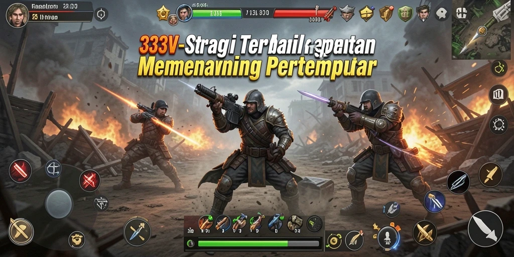 Tangkapan layar gameplay dalam 333V menunjukkan pertempuran strategi yang intens.