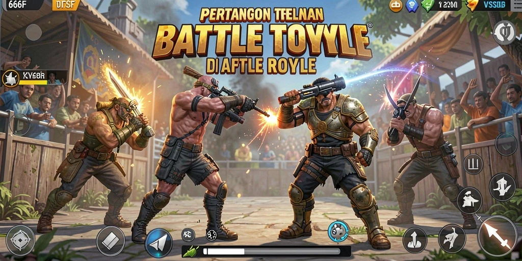 Tampilan aksi mendebarkan dalam permainan Battle Royale 666F.