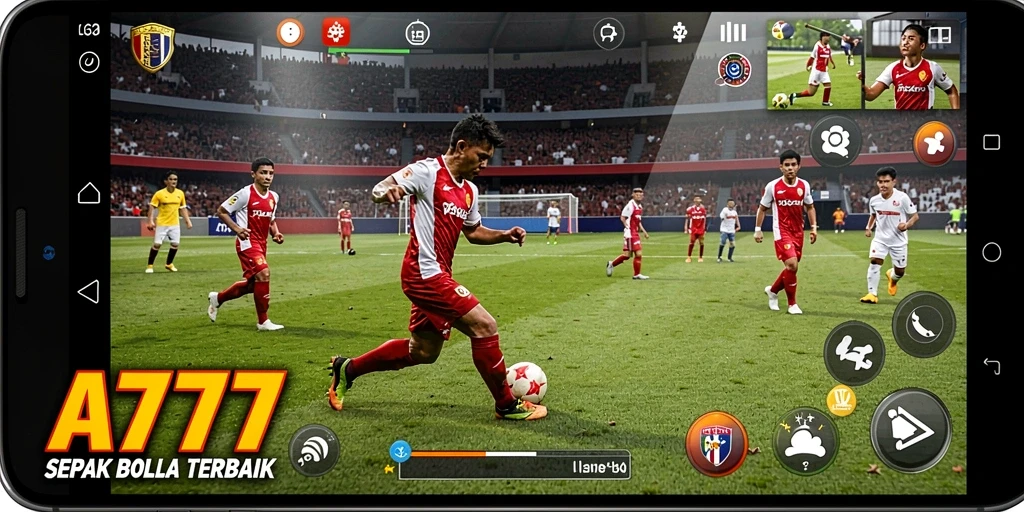 Tampilan gameplay A7777 dengan aksi seru di lapangan sepak bola.