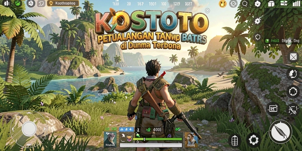 Screenshot gameplay KOSTOTO menunjukkan petualangan seru di dunia terbuka.