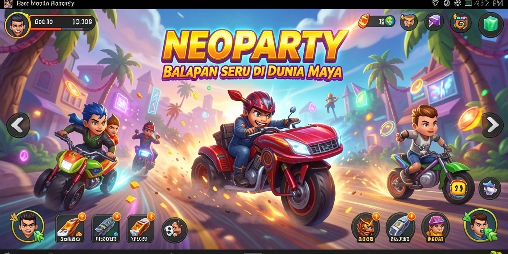 Tangkapan layar gameplay NEOPARTY menampilkan aksi balap mendebarkan.
