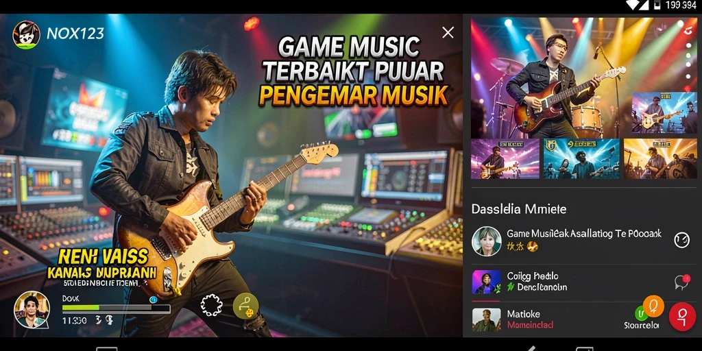 Screenshot utama NOX123 menampilkan gameplay seru dengan berbagai lagu.