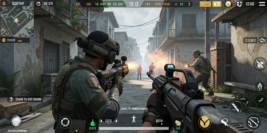 Screenshot menunjukkan aksi tembak-menembak yang mendebarkan di QQSTAR.