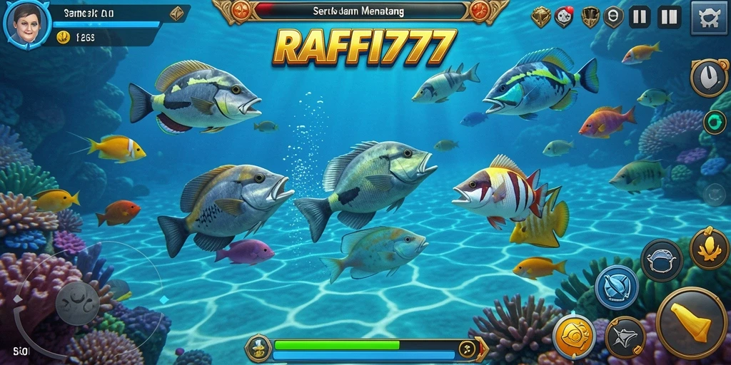 Tampilan gameplay RAFFI777 dengan aksi Tembak Ikan yang seru.