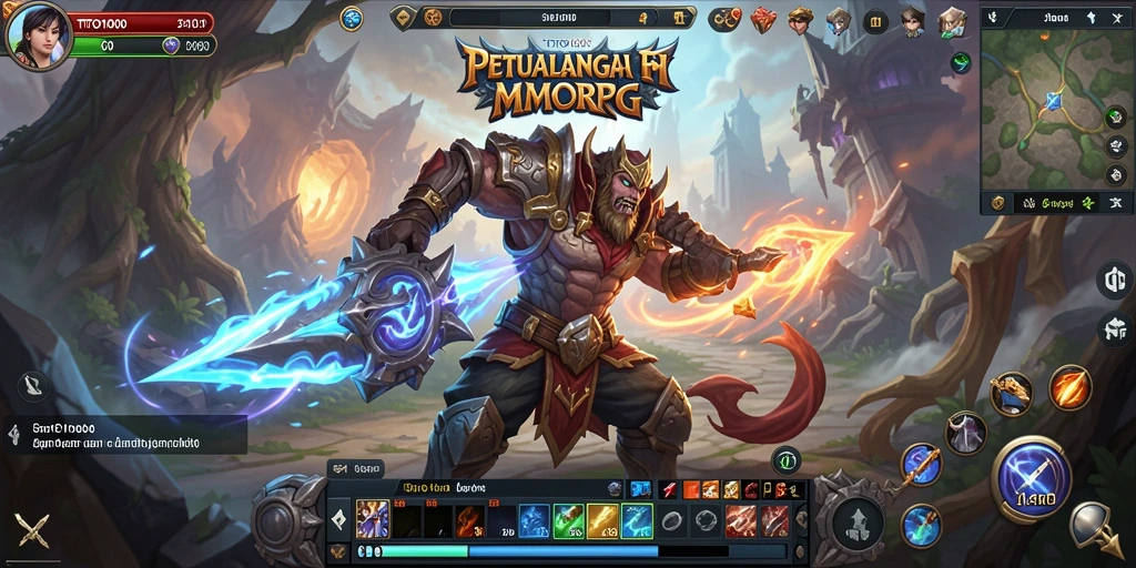Screenshot gameplay TOTO1000 menampilkan pertempuran epik di dunia fantasi.